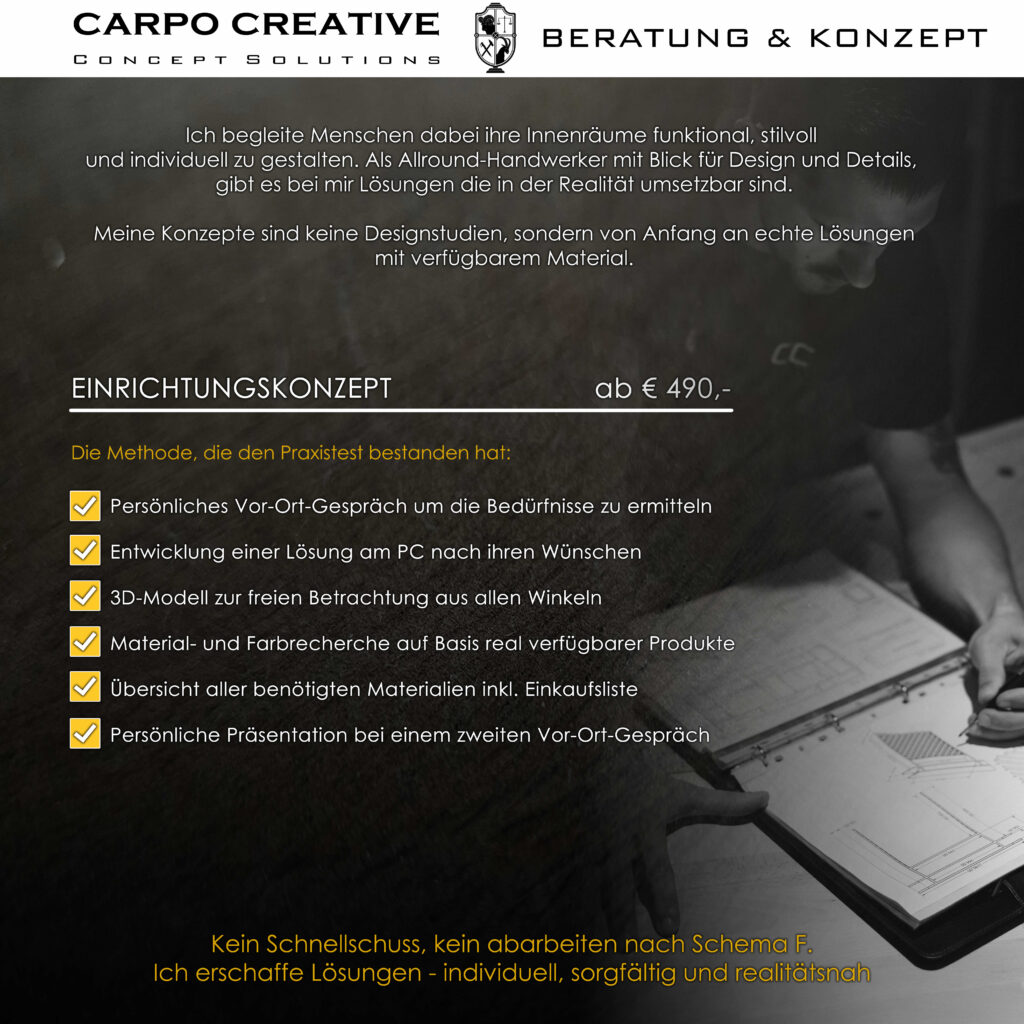 Maßgefertigte Einrichtungslösungen - Auflistung Beratung und Konzept
